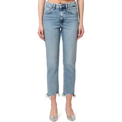 Mavi Jeans New York Rhinestone Chew Hem Ankle Straight Leg Jeans In Shiny Mid Denim