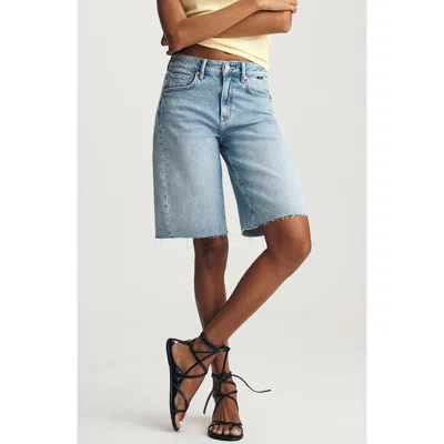 Mavi Jeans Nica Raw Hem Long Denim Barrel Shorts In Blue