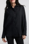 Mavi Jeans Oversize Satin Button-up Shirt In Black