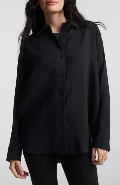 Mavi Jeans Oversize Satin Button-up Shirt In Black