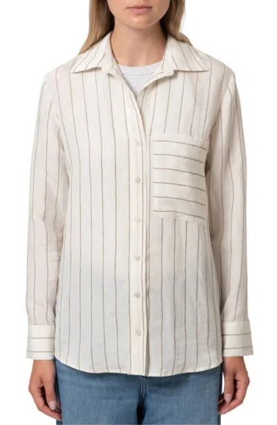 Mavi Jeans Oversize Stripe Button-up Shirt In Khaki Stripe