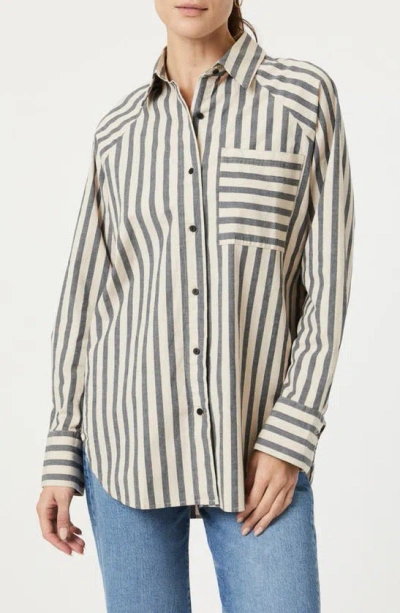 Mavi Jeans Oversize Stripe Long Sleeve Button-up Shirt In Beige Bold Stripe