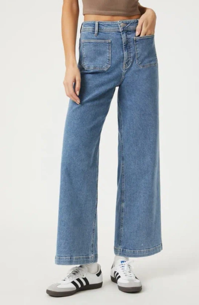 Mavi Jeans Paloma Marine Patch Pocket High Waist Wide Leg Jeans In Mid Brushed Flex Blue