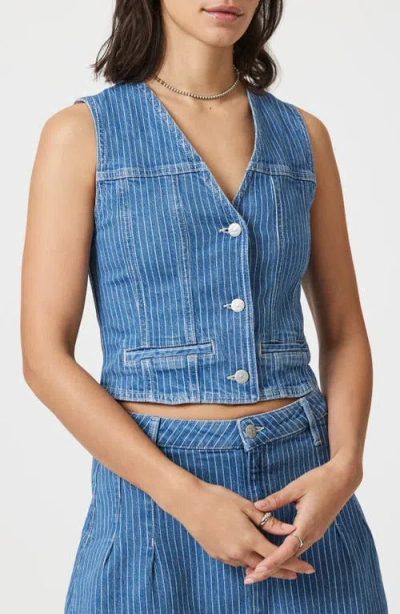 Mavi Jeans Pinstriped Denim Button-up Vest In Blue Stripe Denim