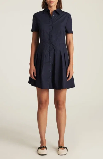 Mavi Jeans Pleated Cotton Mini Shirtdress In Black