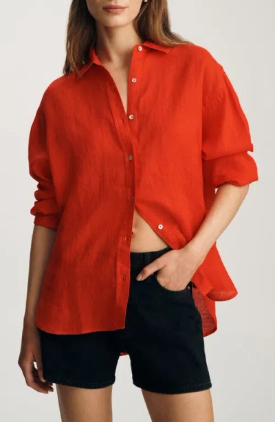 Mavi Jeans Relaxed Fit Linen Button-up Shirt In Burgundy