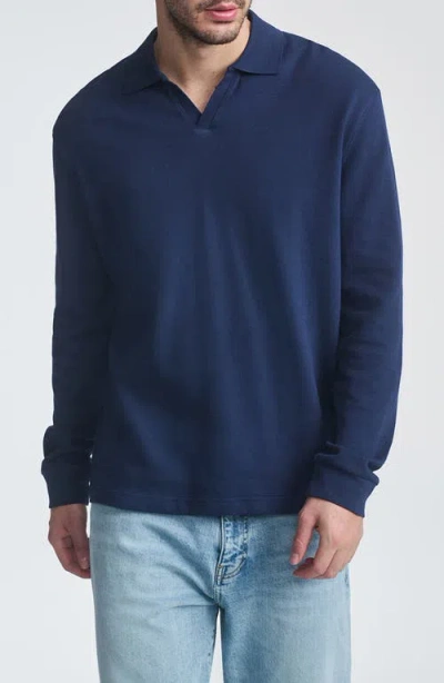 Mavi Jeans Relaxed Fit Polo Collar Long Sleeve Cotton Top In Blue
