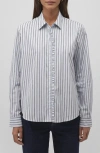 Mavi Jeans Ruffle Stripe Poplin Button-up Shirt In Navy Striped