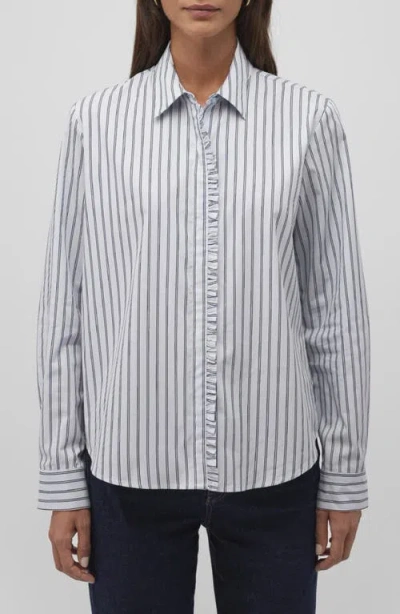 Mavi Jeans Ruffle Stripe Poplin Button-up Shirt In Navy Striped