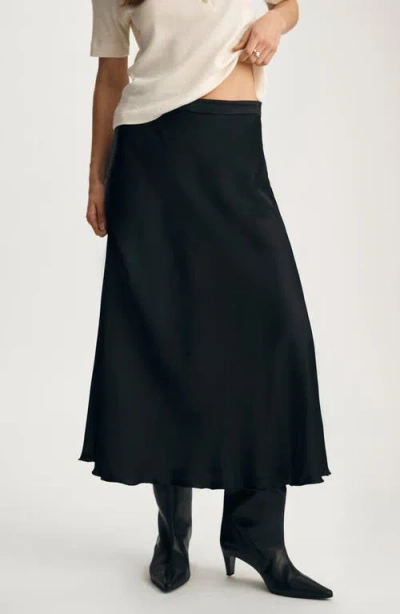 Mavi Jeans Satin Midi Skirt In Black