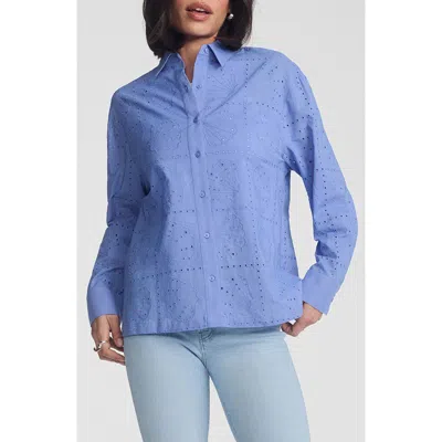 Mavi Jeans Scallop Eyelet Cotton Button-up Shirt In Blue