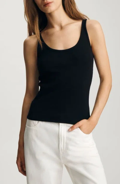 Mavi Jeans Scoop Neck Stretch Cotton Rib Tank In Black