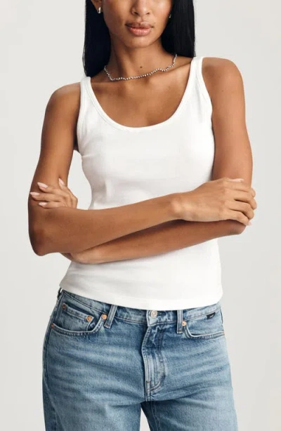 Mavi Jeans Scoop Neck Stretch Cotton Rib Tank In White