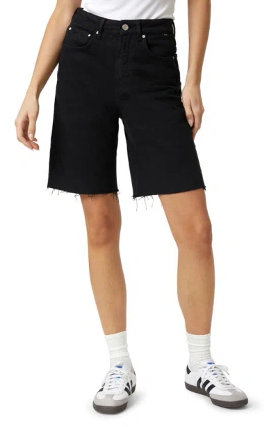 Mavi Jeans Selina High Waist Raw Hem Cutoff Denim Bermuda Shorts In Black Denim