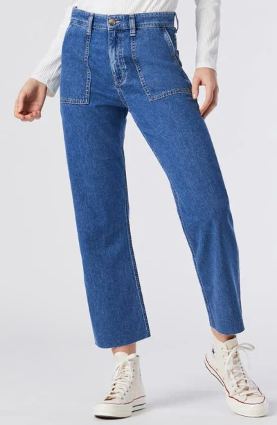 Mavi Jeans Sheila High Waist Raw Hem Crop Straight Leg Jeans In Mid Blue Denim