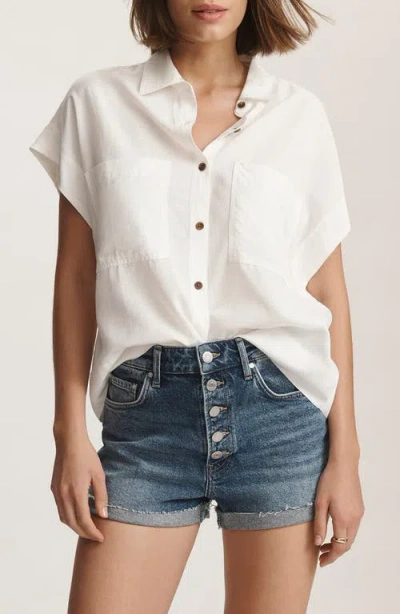 Mavi Jeans Short Sleeve Button-up Top In White