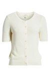 Mavi Jeans Short Sleeve Cotton Blend Cardigan In White