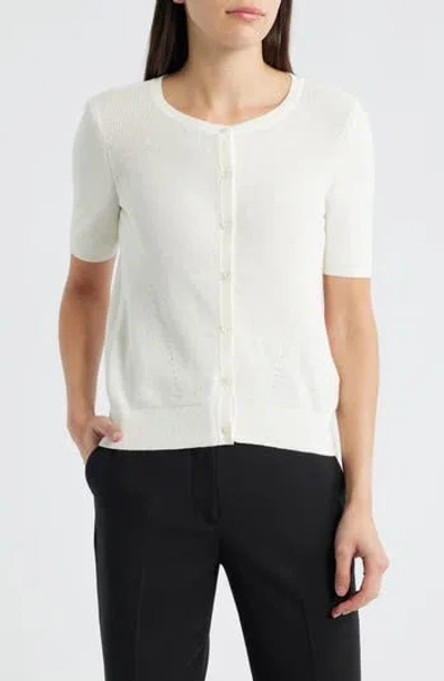 Mavi Jeans Short Sleeve Cotton Blend Cardigan In White