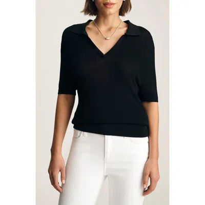Mavi Jeans Short Sleeve Polo Sweater In Black