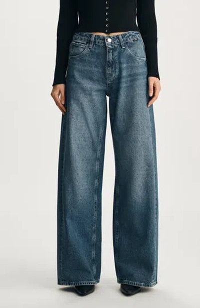 Mavi Jeans Siena Embellished High Waist Wide Leg Jeans In Blue