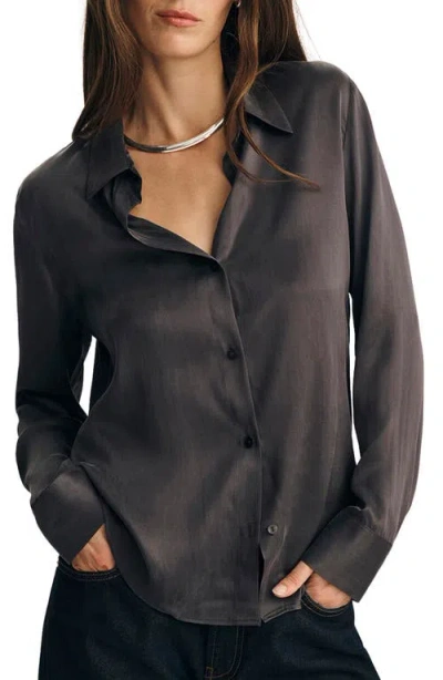 Mavi Jeans Slim Fit Silk Button-up Shirt In Black