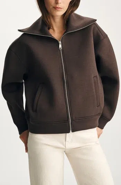 Mavi Jeans Sporty Luxe Full Zip Fleece Sweatshirt In Brown