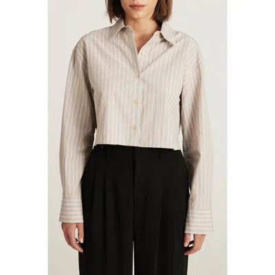 Mavi Jeans Stripe Crop Cotton Button-up Shirt In Brown