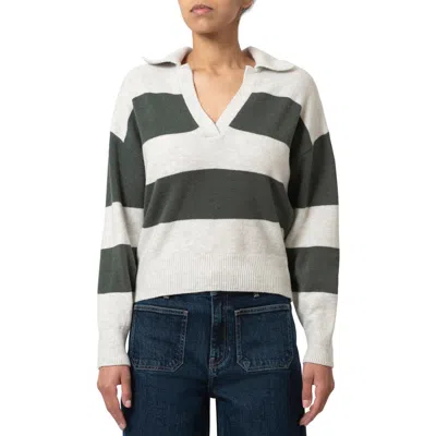 Mavi Jeans Stripe Johnny Collar Sweater In Urban Chic Stripe