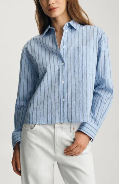 Mavi Jeans Stripe Long Sleeve Crop Cotton Blend Button-up Shirt In Blue