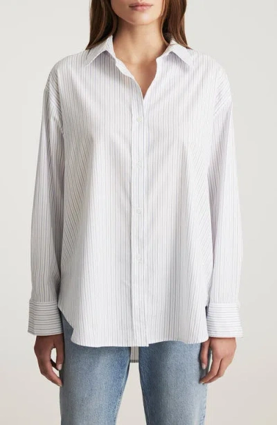 Mavi Jeans Stripe Oversize Cotton Button-up Shirt In Gray