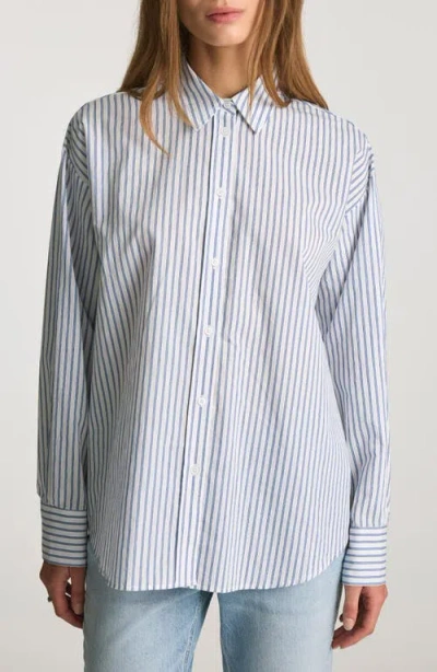 Mavi Jeans Stripe Relaxed Fit Cotton Blend Button-up Shirt In Blue