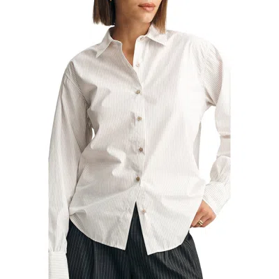 Mavi Jeans Stripe Relaxed Fit Cotton Button-up Shirt In White