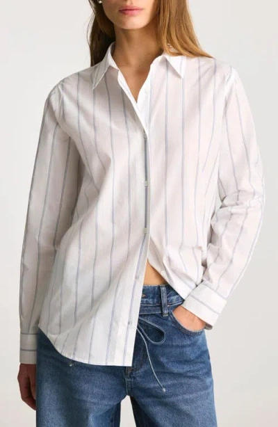 Mavi Jeans Stripe Relaxed Fit Cotton Button-up Shirt In White