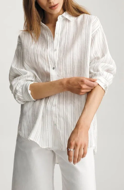 Mavi Jeans Stripe Relaxed Fit Linen Button-up Shirt In White