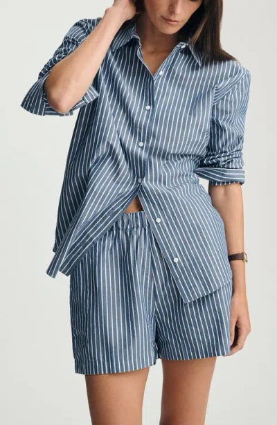 Mavi Jeans Stripe Relaxed Fit Stretch Cotton Button-up Shirt In Blue