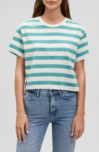 Mavi Jeans Stripe Short Sleeve Crop T-shirt In Bristol Blue Stripe