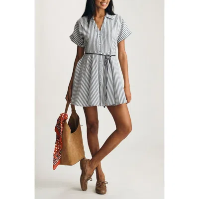 Mavi Jeans Stripe Tie Waist Dolman Sleeve Minidress In Gray