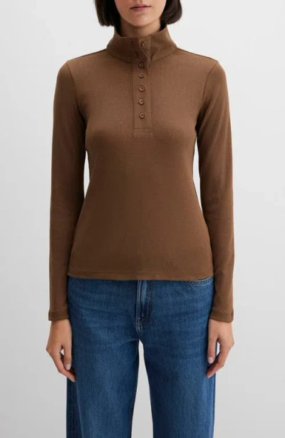 Mavi Jeans Turtleneck Long Sleeve Cotton Jersey Top In Brown