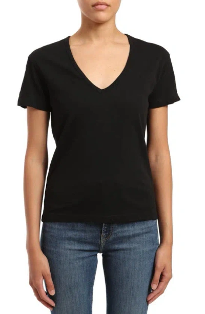 Mavi Jeans V-neck Cotton Slub T-shirt In Black