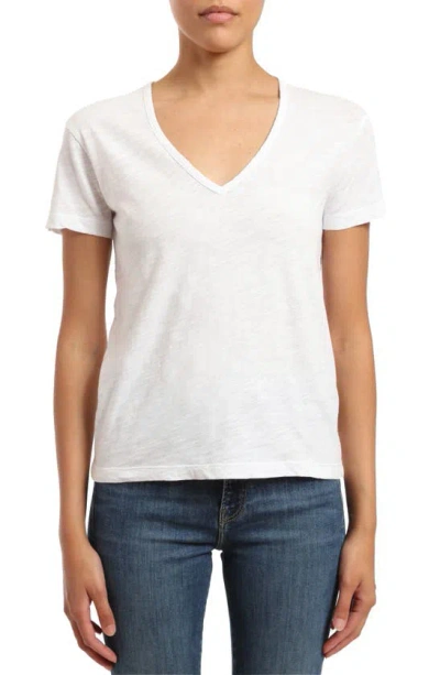 Mavi Jeans V-neck Cotton Slub T-shirt In White