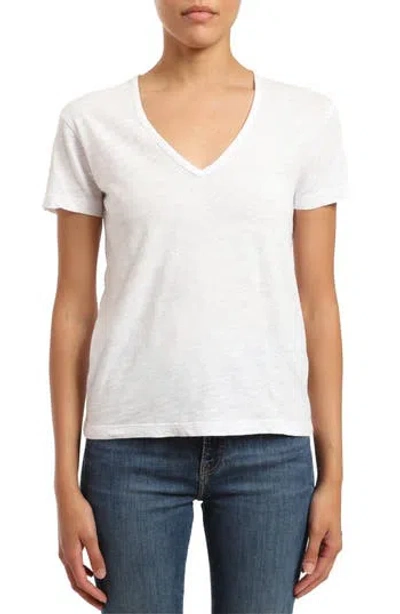 Mavi Jeans V-neck Cotton Slub T-shirt In White