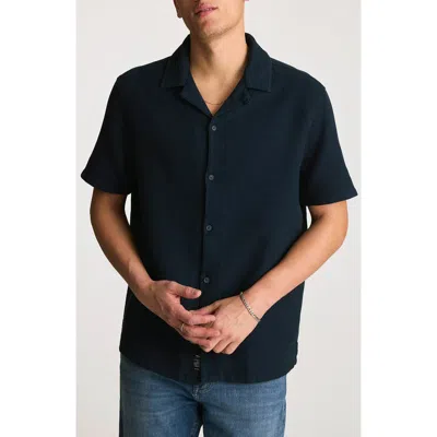 Mavi Jeans Waffle Knit Camp Shirt In Black