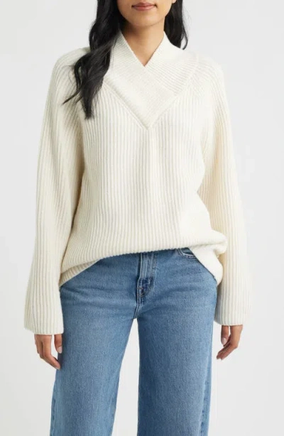 Mavi Jeans Wool Blend V-neck Sweater In White