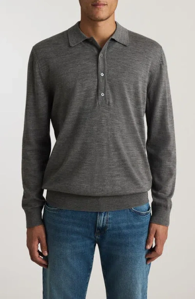Mavi Jeans Wool Long Sleeve Polo In Gray