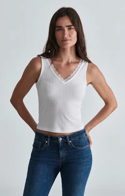 Mavi Lace Trim V-neck Ribbed Knit Tank In Antique White