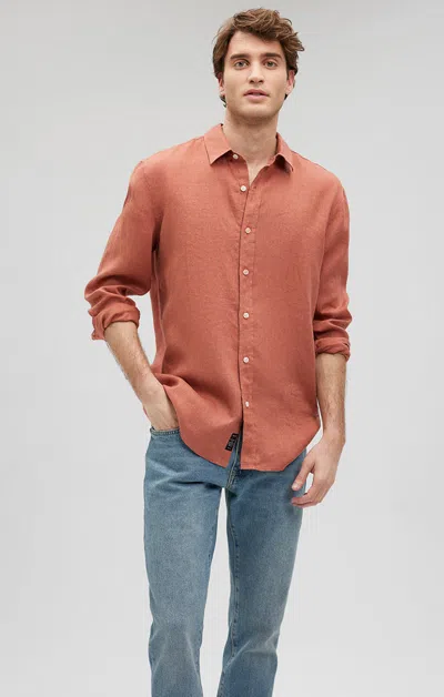 Mavi Linen Button-up Shirt In Cedar Wood In Orange