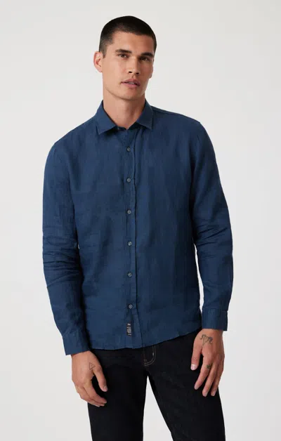 Mavi Linen Button-up Shirt In Moonlit Ocean In Dark Blue