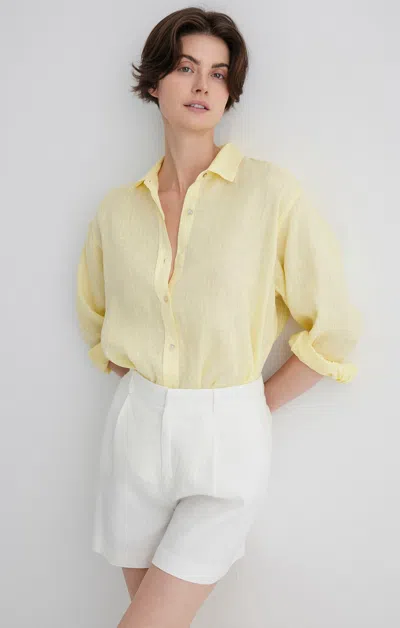 Mavi Linen Button-up Shirt In Pastel Yellow