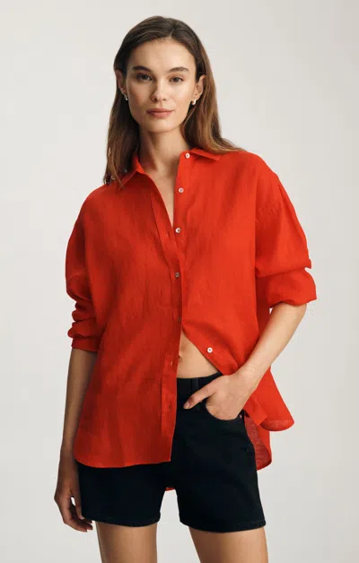 Mavi Linen Button-up Shirt In Fiery Red In Orange
