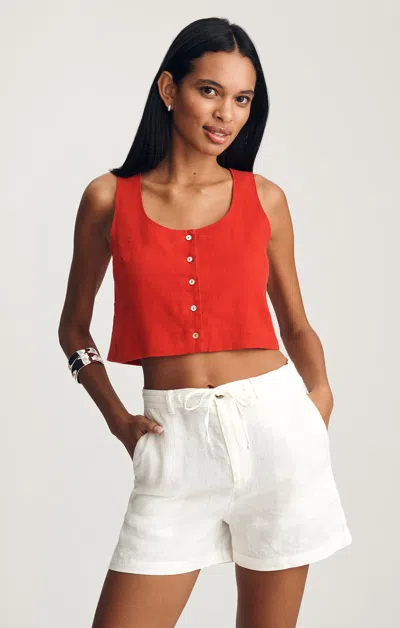 Mavi Linen Cropped Button-up Tank Top In Goji Berry In Multi
